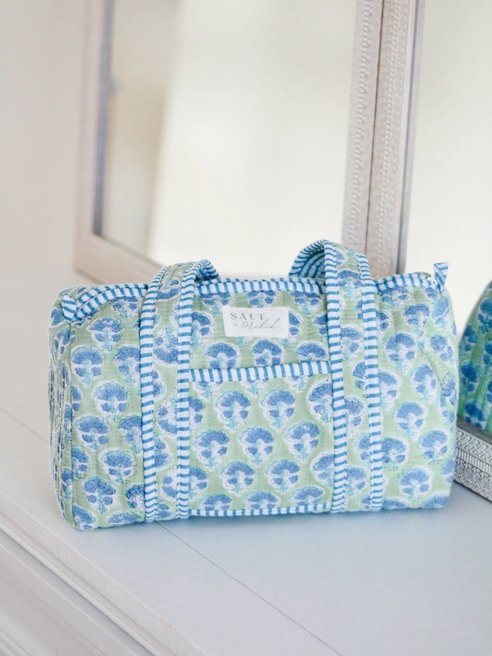 Salt & Orchid Blue & Green Quilted Mini Duffle Bag